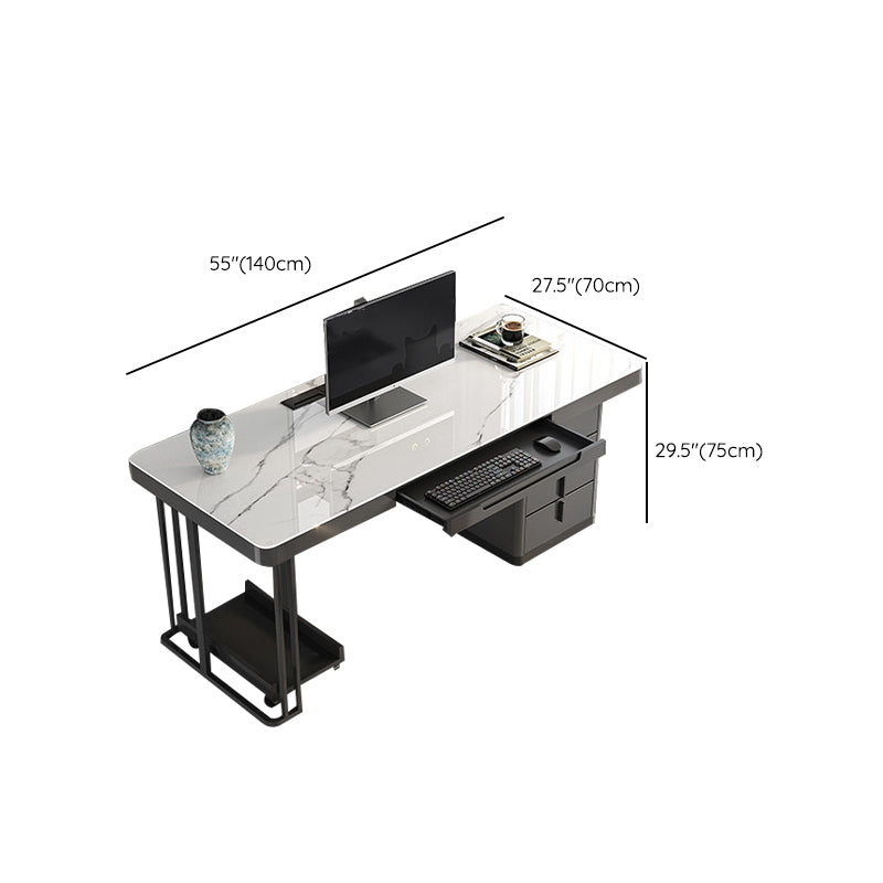 Rectangular Shaped Working Table Stone Writing Desk in Grey for Office