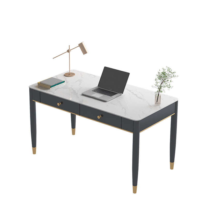 Rectangular Shaped Home Working Table Stone Writing Desk in White and Black