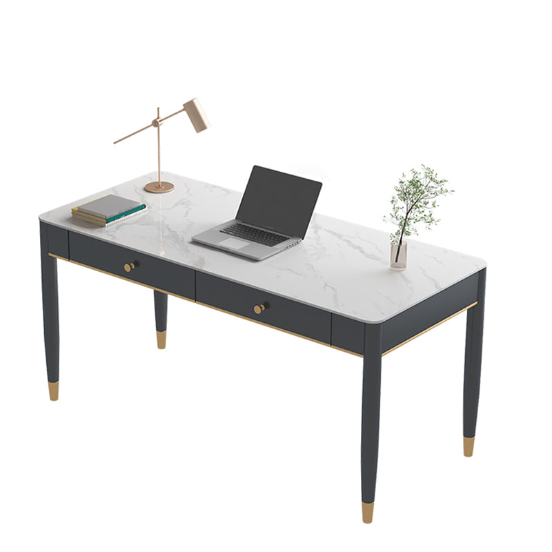 Rectangular Shaped Home Working Table Stone Writing Desk in White and Black