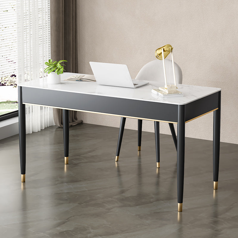 Rectangular Shaped Home Working Table Stone Writing Desk in White and Black