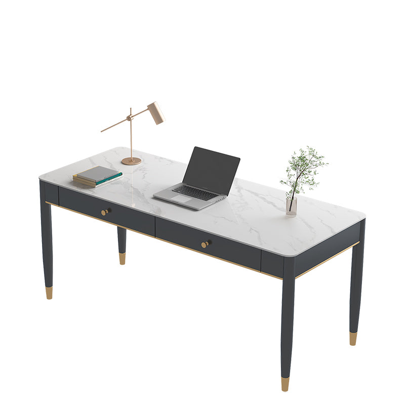 Rectangular Shaped Home Working Table Stone Writing Desk in White and Black