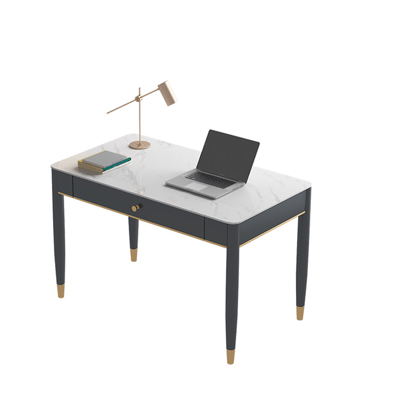 Rectangular Shaped Home Working Table Stone Writing Desk in White and Black