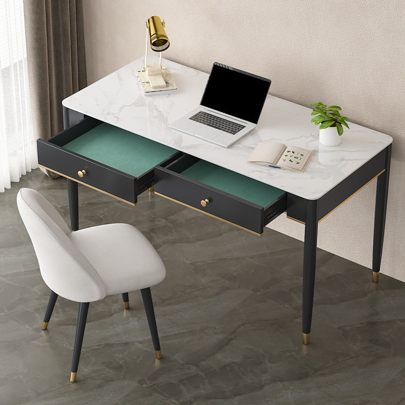 Rectangular Shaped Home Working Table Stone Writing Desk in White and Black