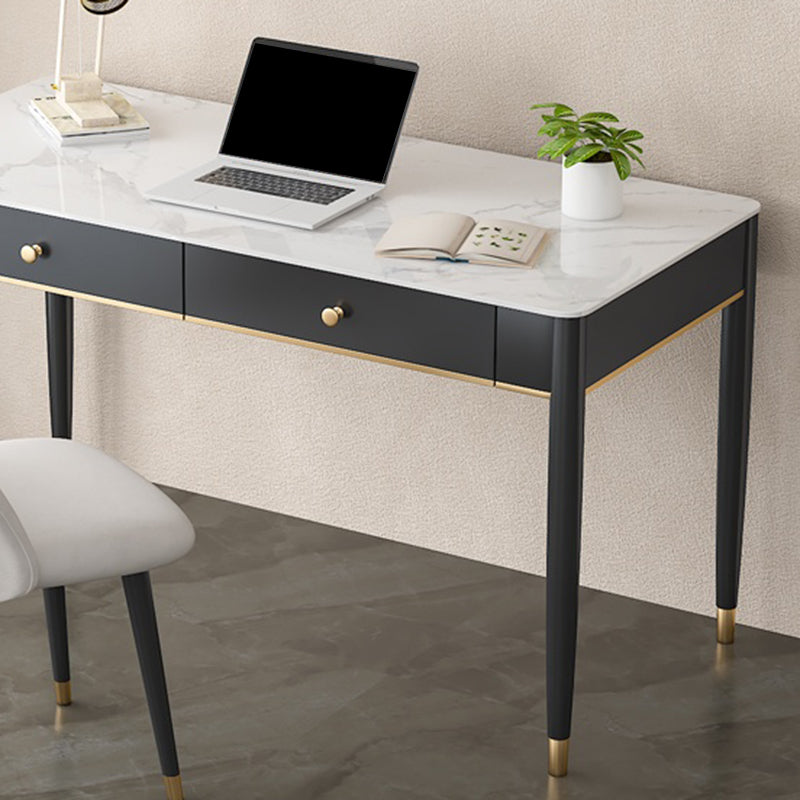 Rectangular Shaped Home Working Table Stone Writing Desk in White and Black