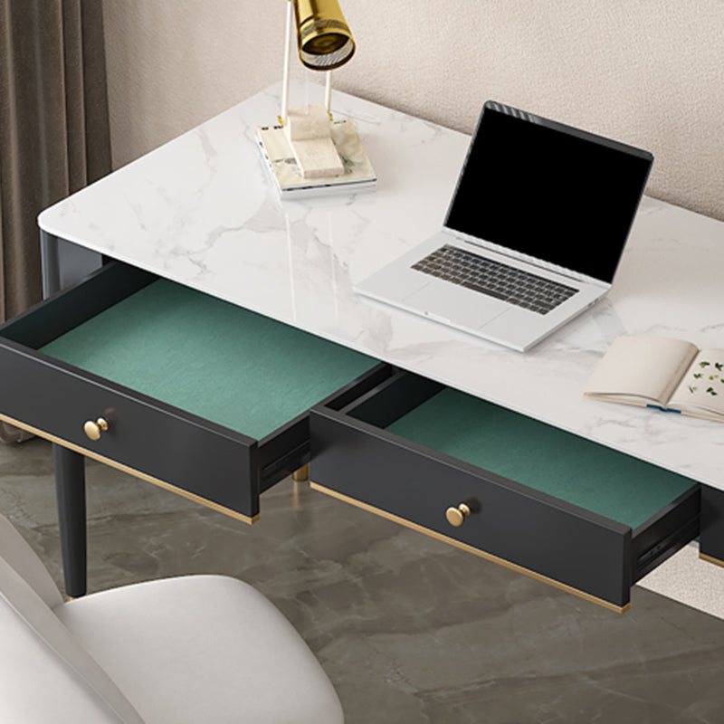 Rectangular Shaped Home Working Table Stone Writing Desk in White and Black