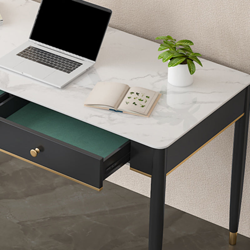 Rectangular Shaped Home Working Table Stone Writing Desk in White and Black