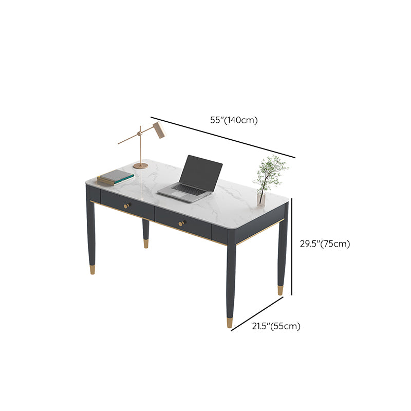 Rectangular Shaped Home Working Table Stone Writing Desk in White and Black