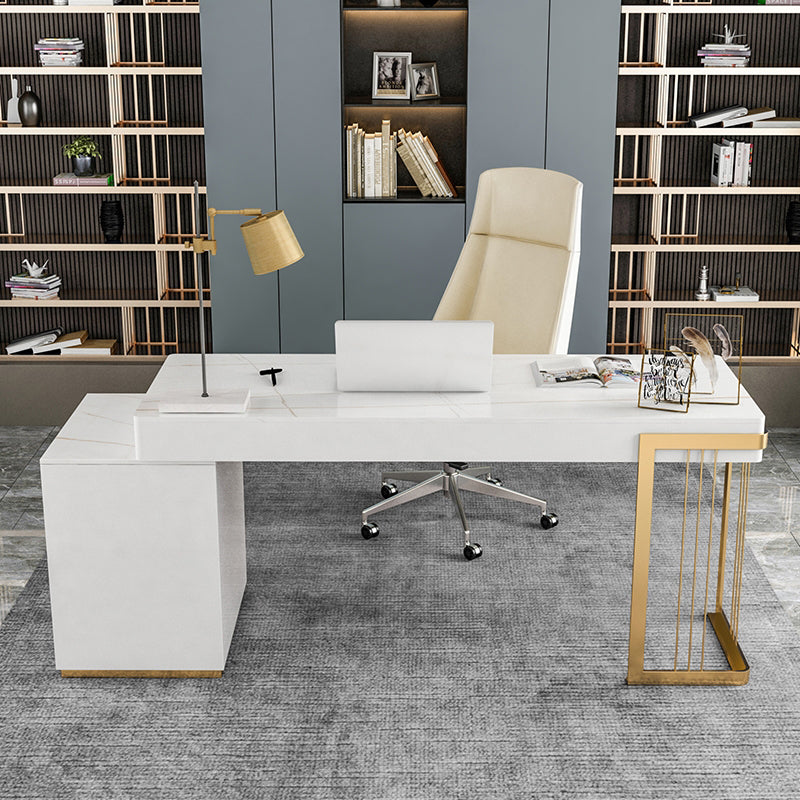 3 Drawers Writing Desk Rectangular Shaped Office Desks in White