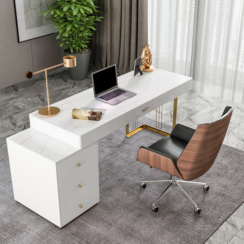 3 Drawers Writing Desk Rectangular Shaped Office Desks in White