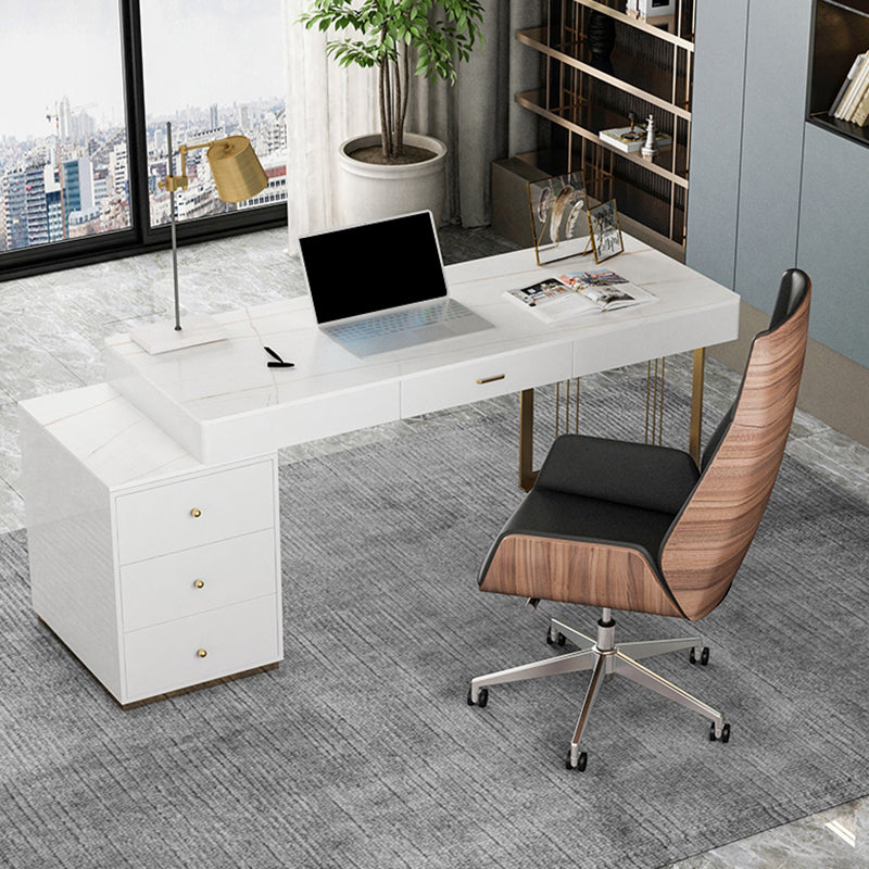 3 Drawers Writing Desk Rectangular Shaped Office Desks in White