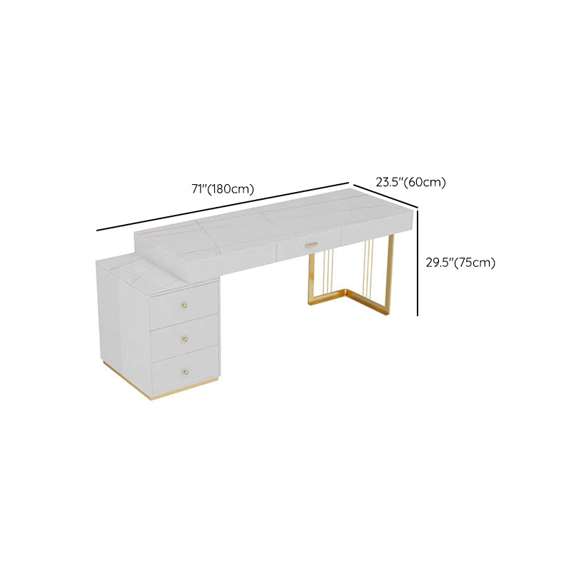 3 Drawers Writing Desk Rectangular Shaped Office Desks in White