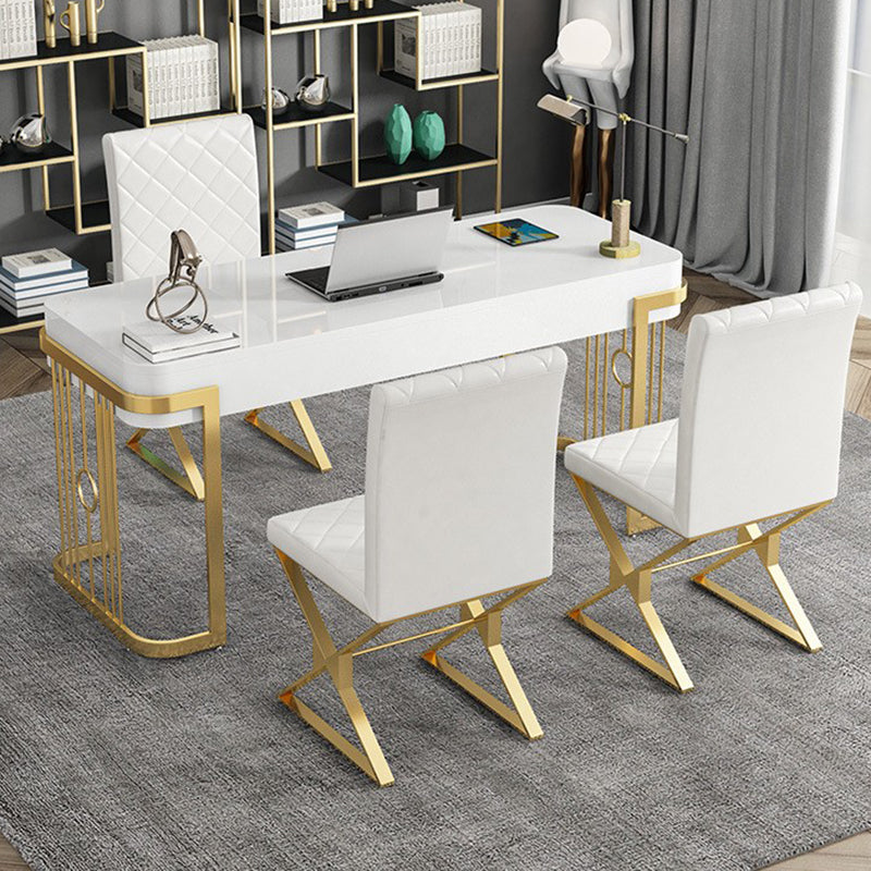 1 Drawer Writing Desk Rectangular Shaped Office Desk in Gold and White