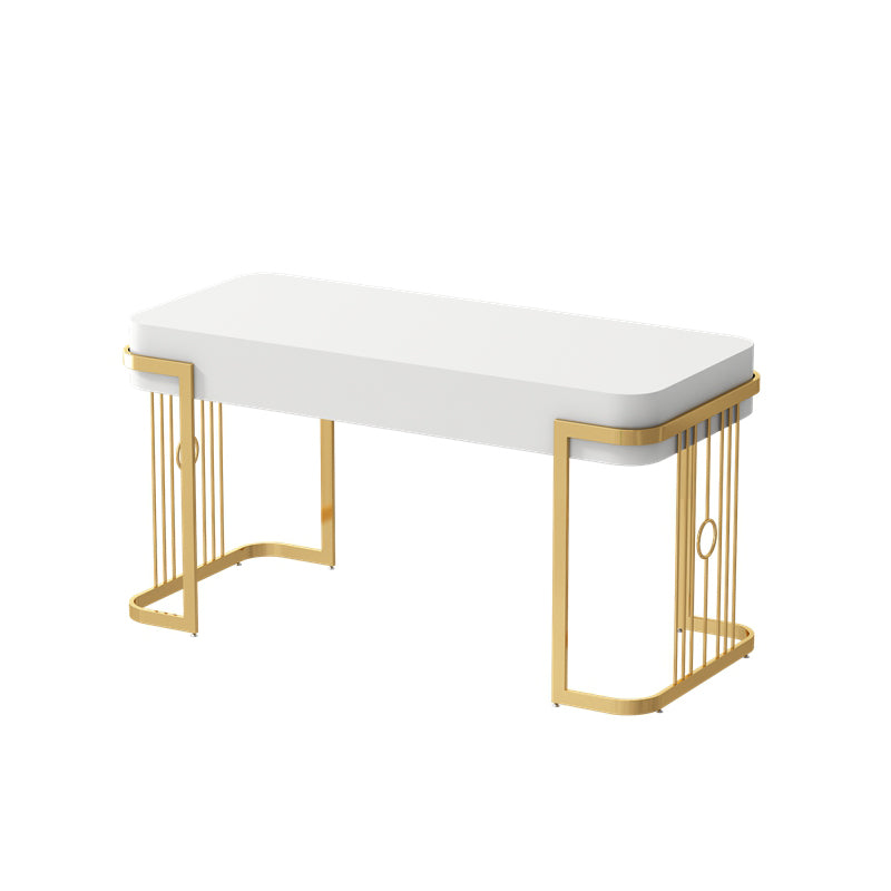 1 Drawer Writing Desk Rectangular Shaped Office Desk in Gold and White