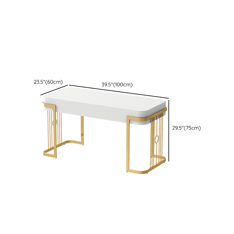 1 Drawer Writing Desk Rectangular Shaped Office Desk in Gold and White