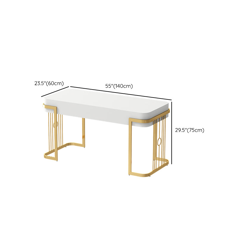 1 Drawer Writing Desk Rectangular Shaped Office Desk in Gold and White