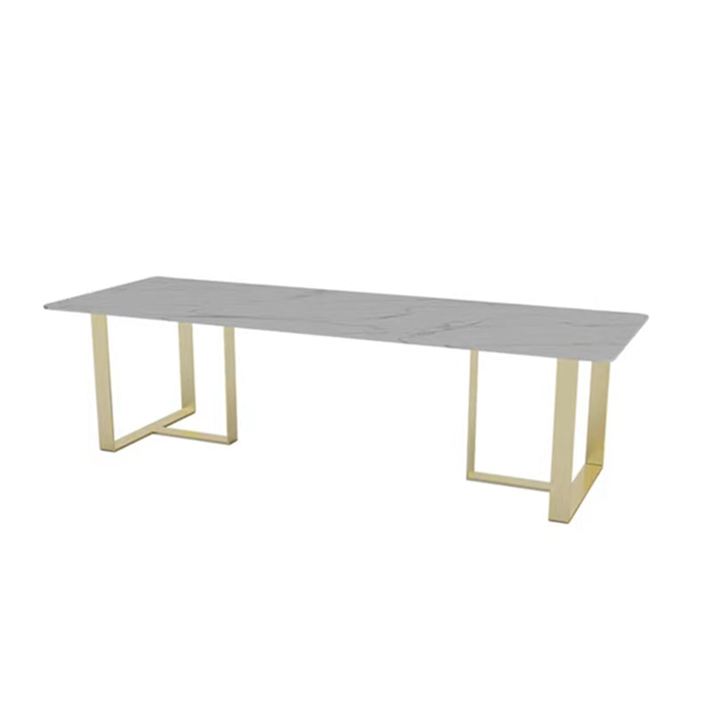 Rectangular Shaped Office Working Table Stone Writing Desk in White and Gold