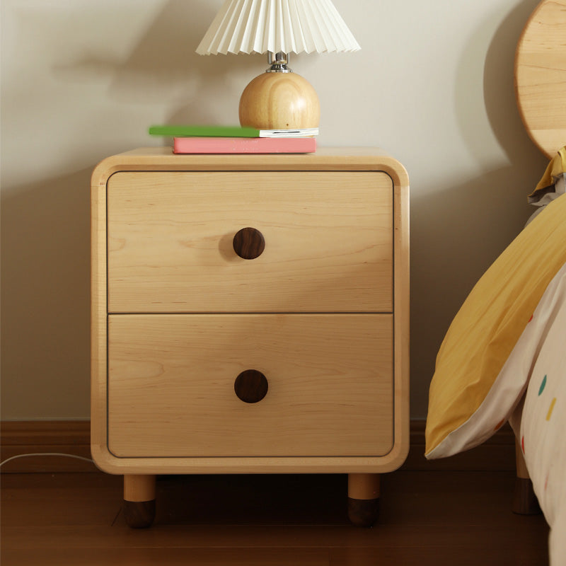 Solid Wood Kids Bedside Table Modern Minimalist End Table for Nursery with Drawers