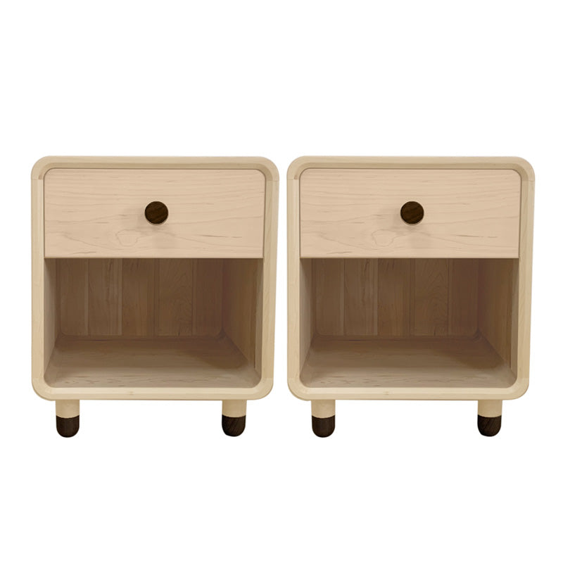 Solid Wood Kids Bedside Table Modern Minimalist End Table for Nursery with Drawers