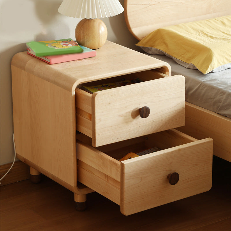 Solid Wood Kids Bedside Table Modern Minimalist End Table for Nursery with Drawers