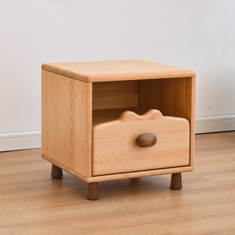 Solid Wood Kids Bedside Table Modern Minimalist Nursery Nightstand with Drawers