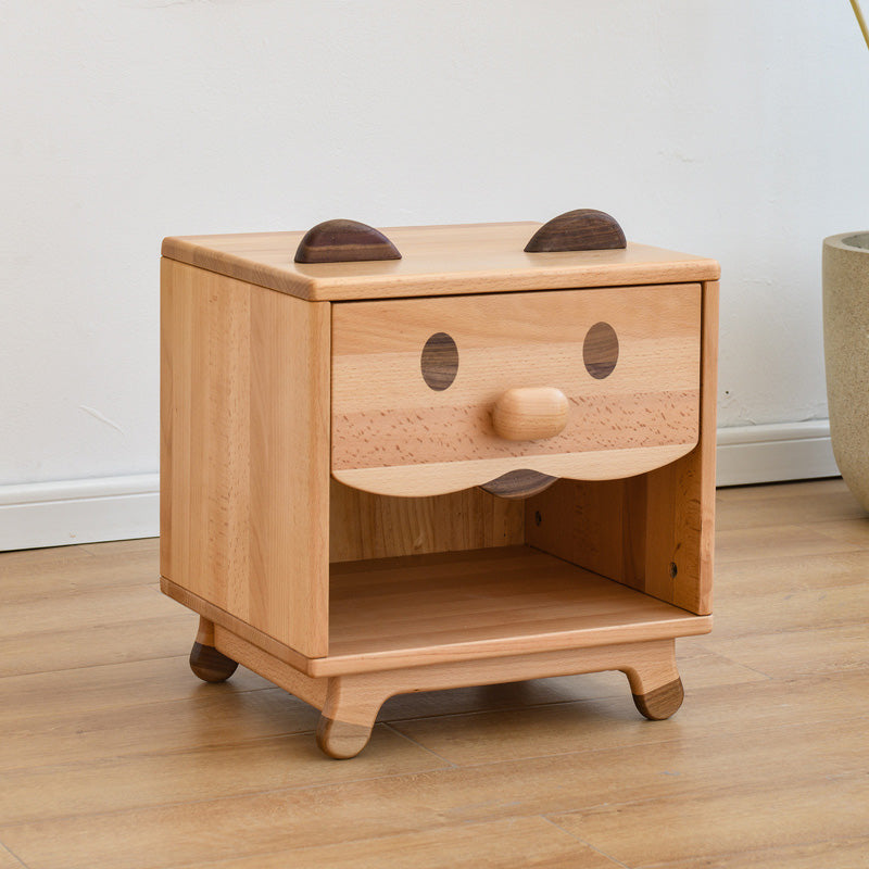 Solid Wood Kids Bedside Table Modern Minimalist Nursery Nightstand with Drawers