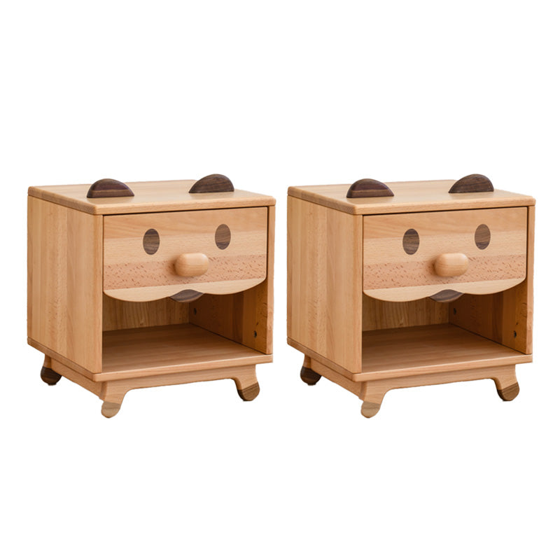 Solid Wood Kids Bedside Table Modern Minimalist Nursery Nightstand with Drawers