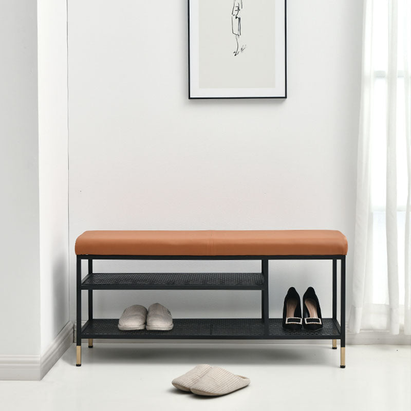 Metal Cushioned Included Bench Modern Accent Bench with Shelves