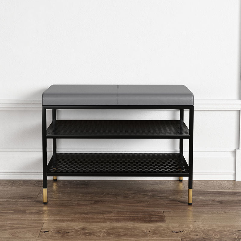 Metal Cushioned Included Bench Modern Accent Bench with Shelves