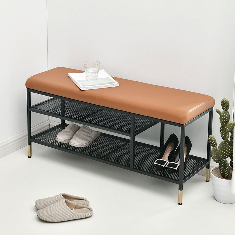 Metal Cushioned Included Bench Modern Accent Bench with Shelves