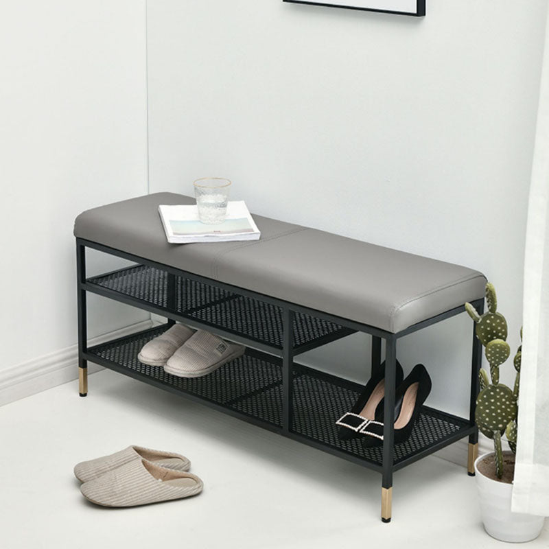 Metal Cushioned Included Bench Modern Accent Bench with Shelves