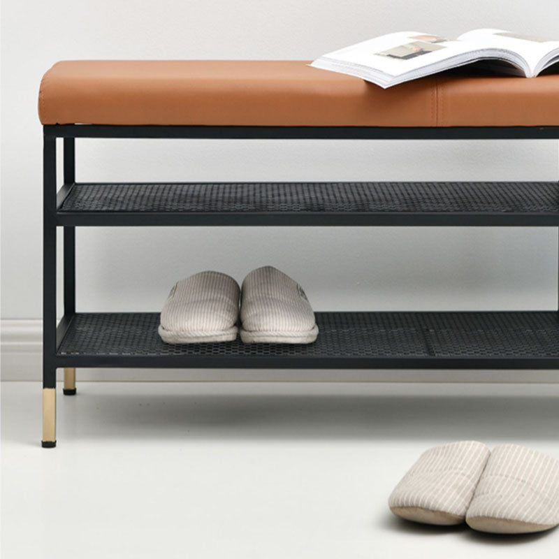 Metal Cushioned Included Bench Modern Accent Bench with Shelves