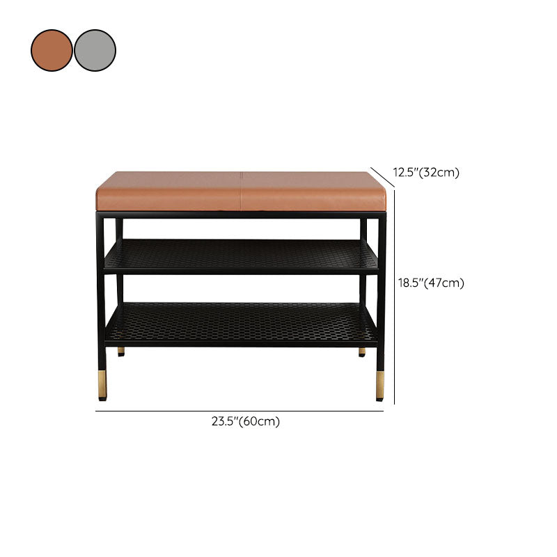 Metal Cushioned Included Bench Modern Accent Bench with Shelves