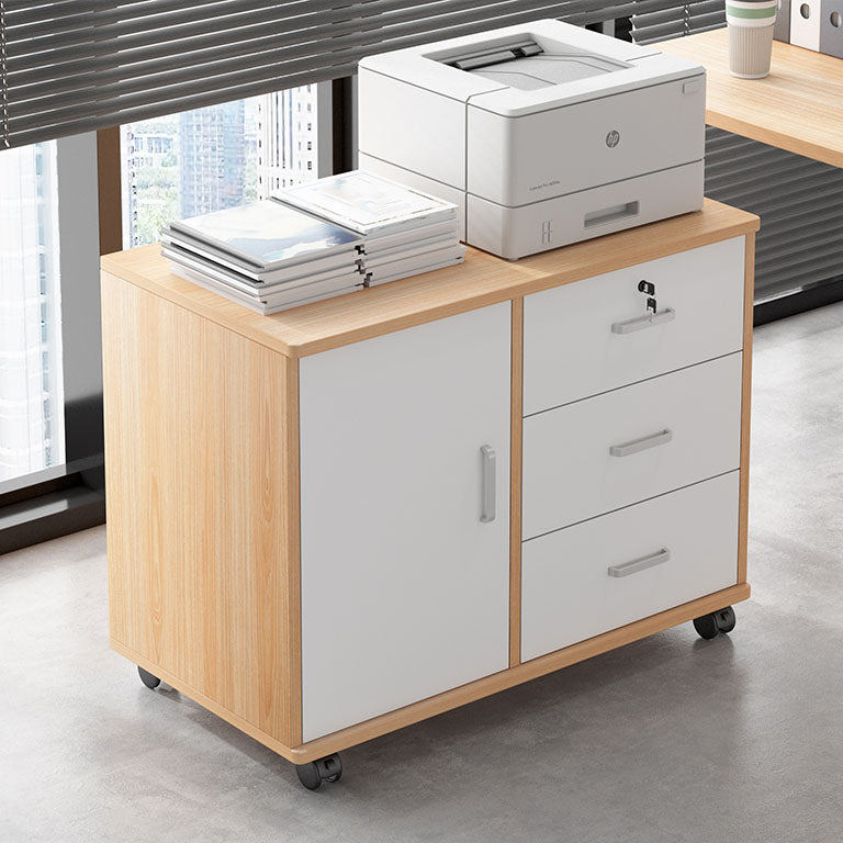 Nordic Cabinet Wood Locking Drawers Storage File Cabinet with Wheels