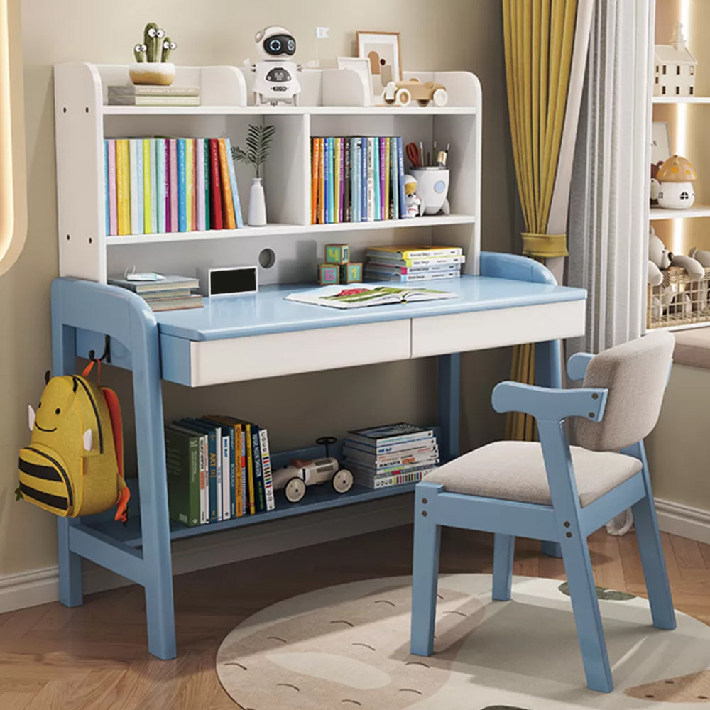 Solid Wood Study Desk Home with Bookshelf with Storage Drawer Writing Desk