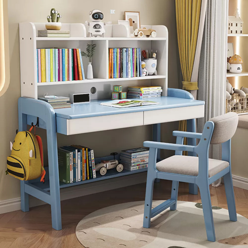 Solid Wood Study Desk Home with Bookshelf with Storage Drawer Writing Desk