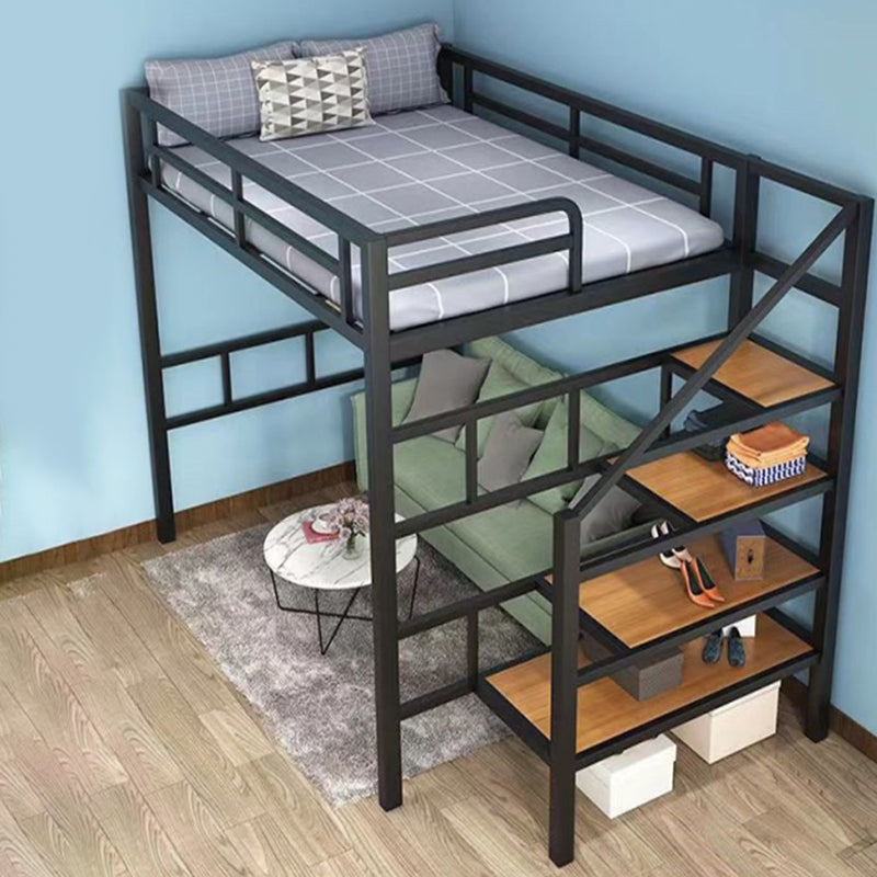 High Loft Bed with Staircase Modern Metal Bunk Bed in Black/White