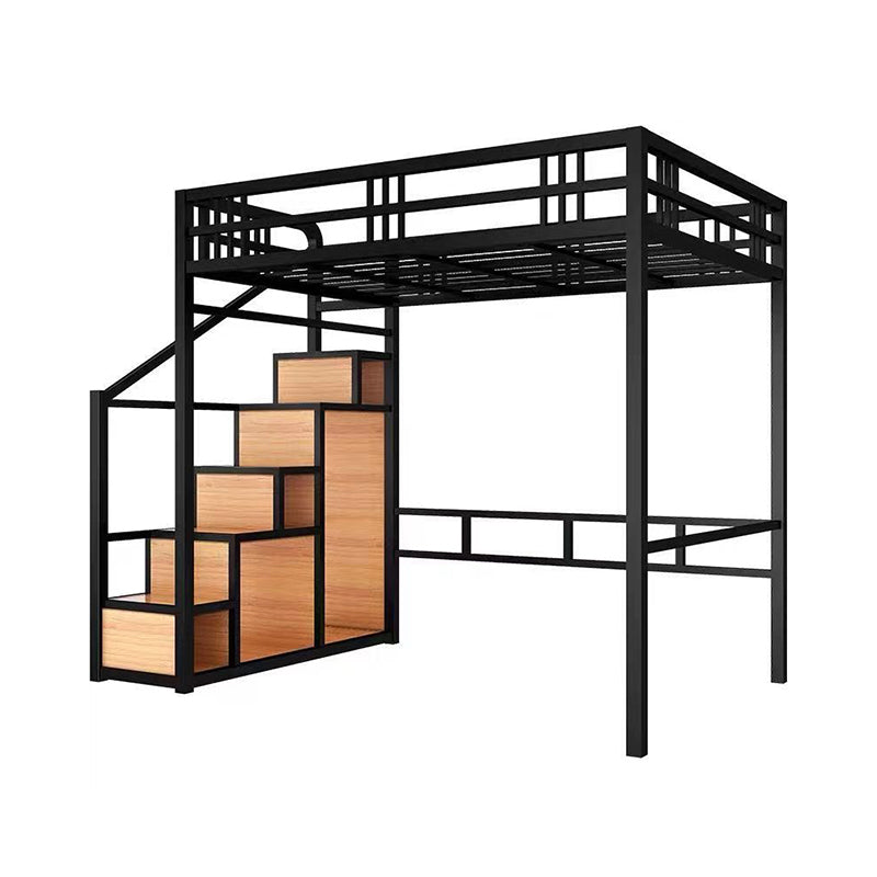 High Loft Bed with Staircase Modern Metal Bunk Bed in Black/White