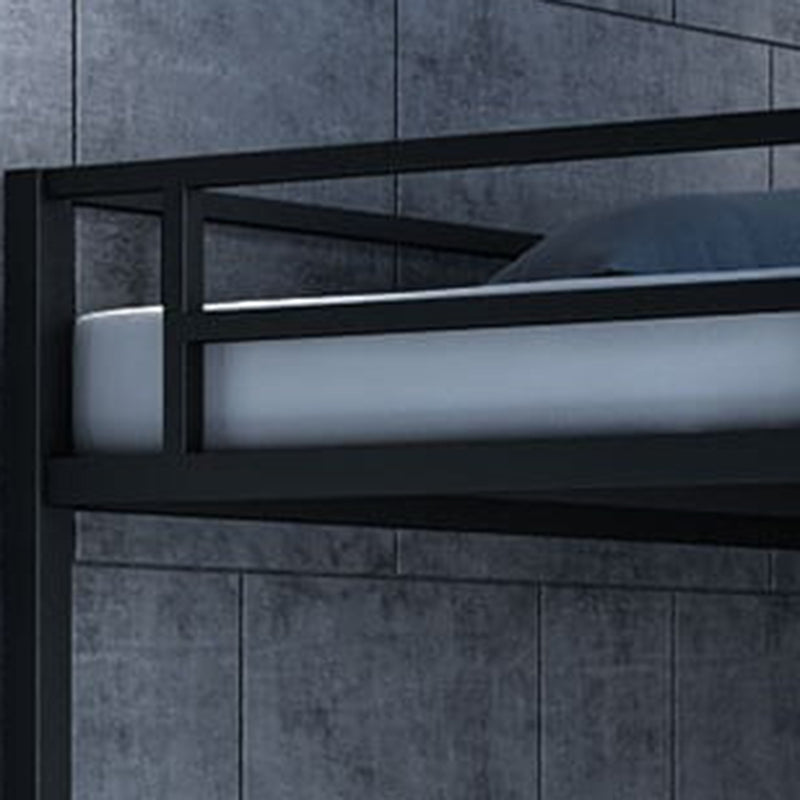 High Loft Bed with Staircase Modern Metal Bunk Bed in Black/White