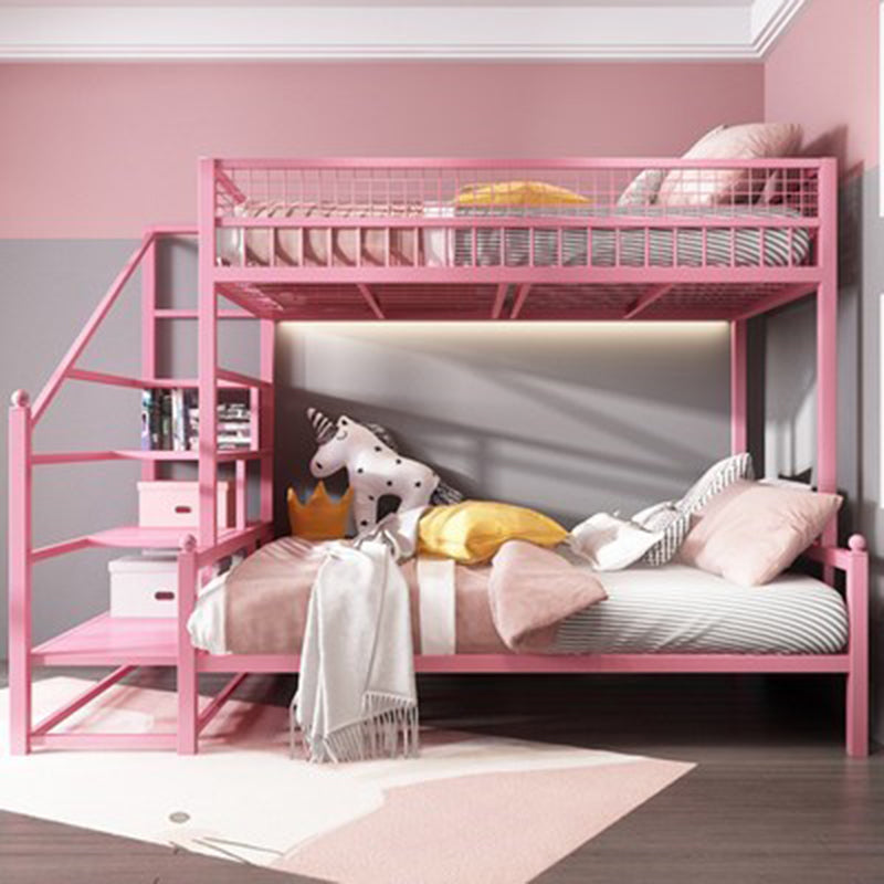 Contemporary Bunk Bed with Staircase Open Frame Metal Bunk Bed