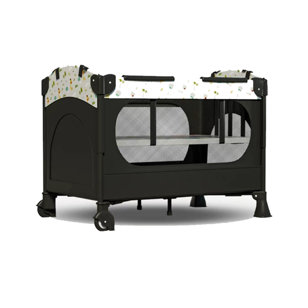 Modern Mini Folding Crib in Black 2-in-1 Convertible Crib with Mattress