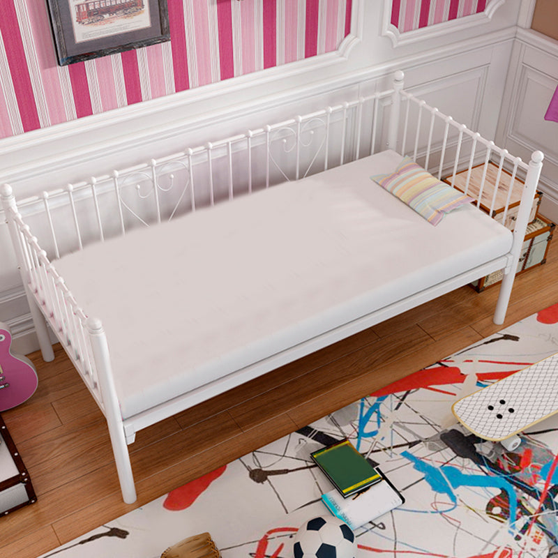 White Contemporary Panel Bed Open Frame Kids Bed with Mattress