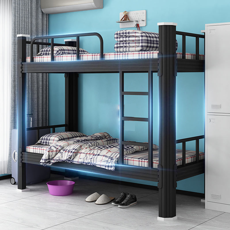 Contemporary Iron Bunk Bed Black / White Kid Bed with Slat Headboard