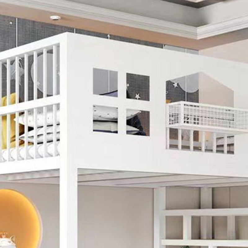 Contemporary Iron Loft Bed Black / White Kid Bed with Stairway