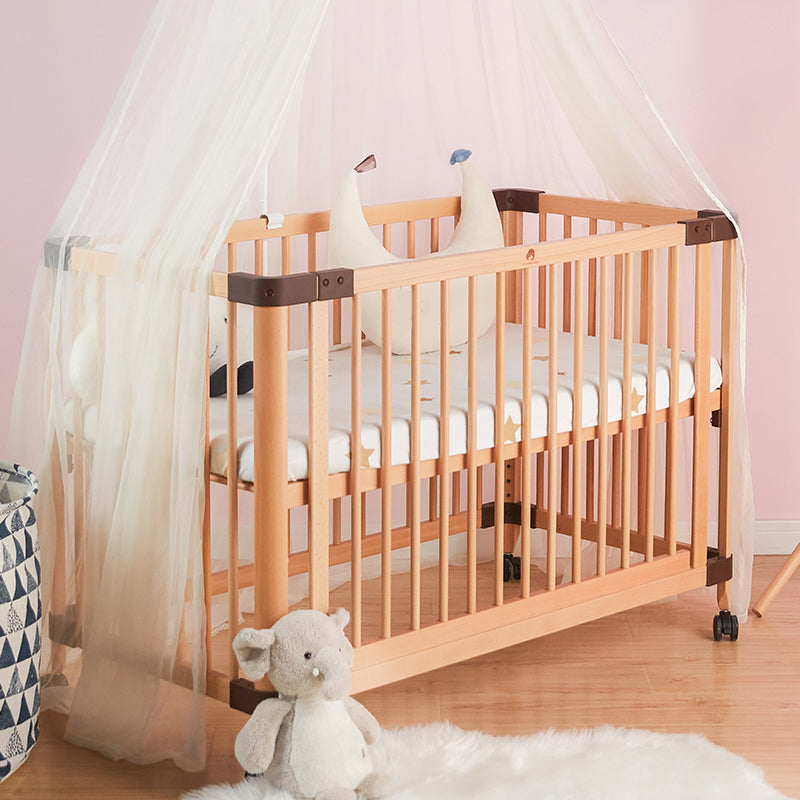 Modern Solid Wood Baby Crib Washed Natural with Guardrail Nursery Bed