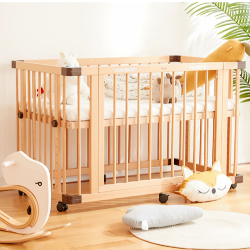 Modern Solid Wood Baby Crib Washed Natural with Guardrail Nursery Bed