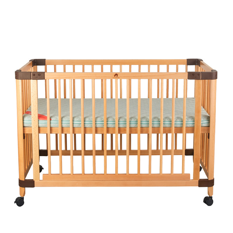 Modern Solid Wood Baby Crib Washed Natural with Guardrail Nursery Bed