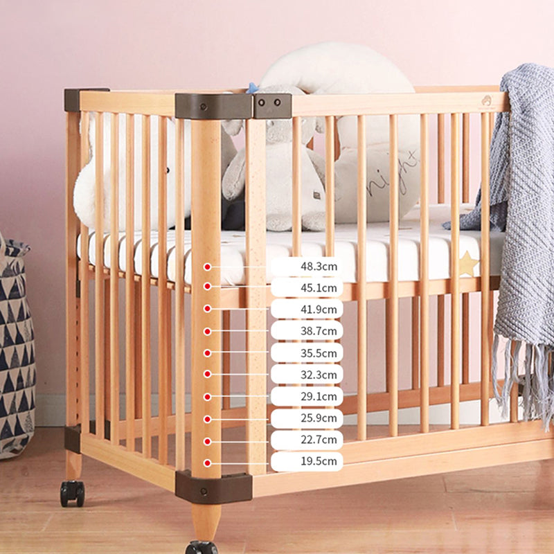 Modern Solid Wood Baby Crib Washed Natural with Guardrail Nursery Bed