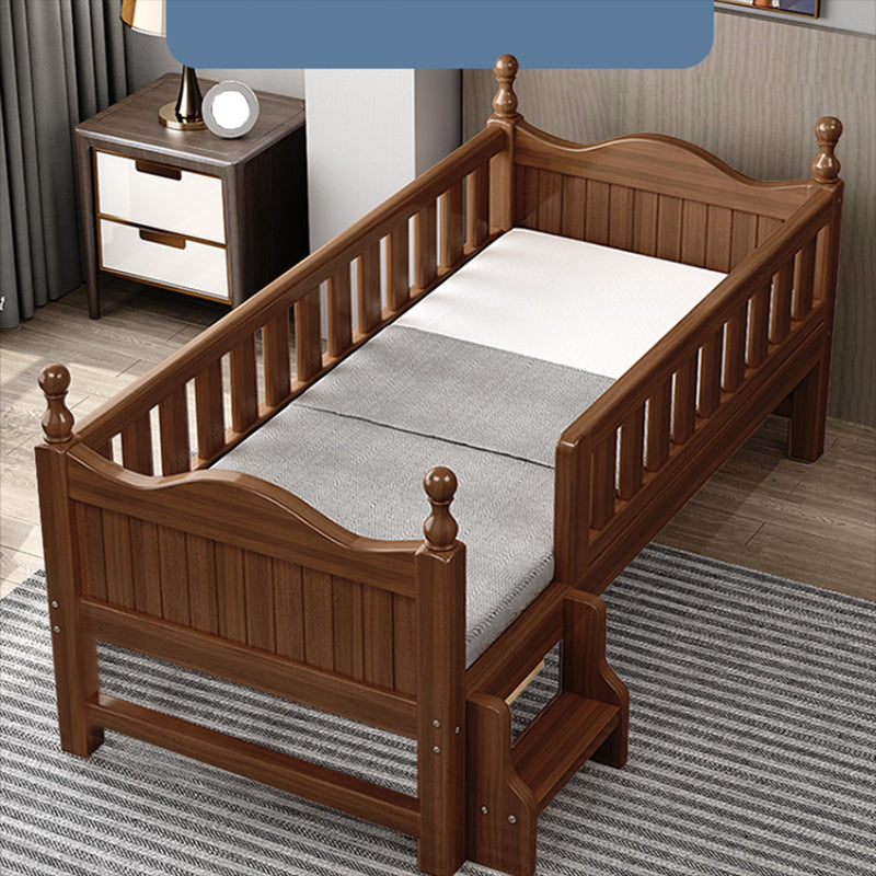 Traditional Nursery Crib Walnut Brown with Guardrail Nursery Bed