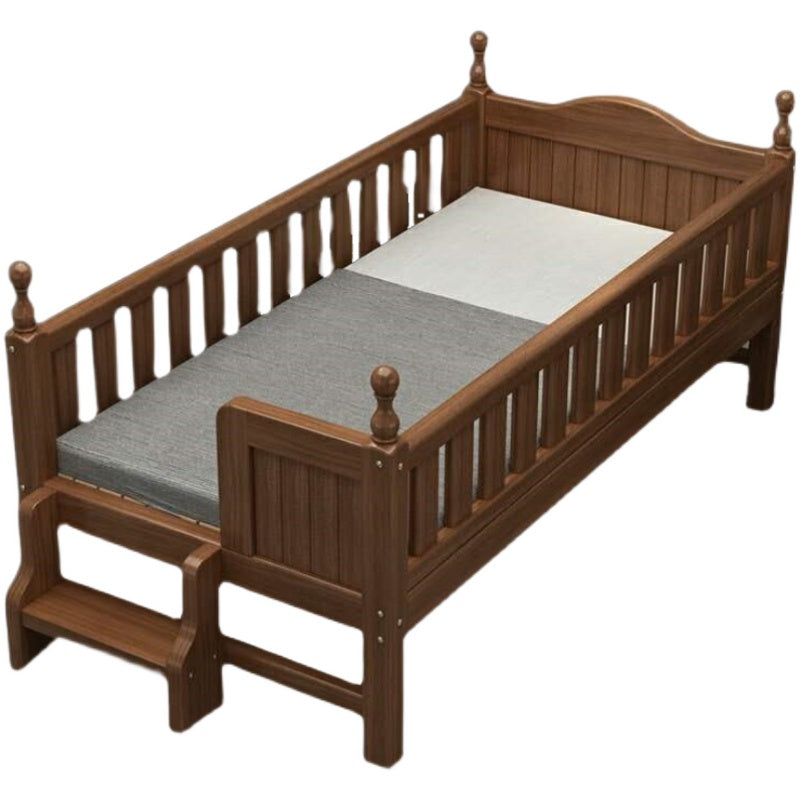 Traditional Nursery Crib Walnut Brown with Guardrail Nursery Bed