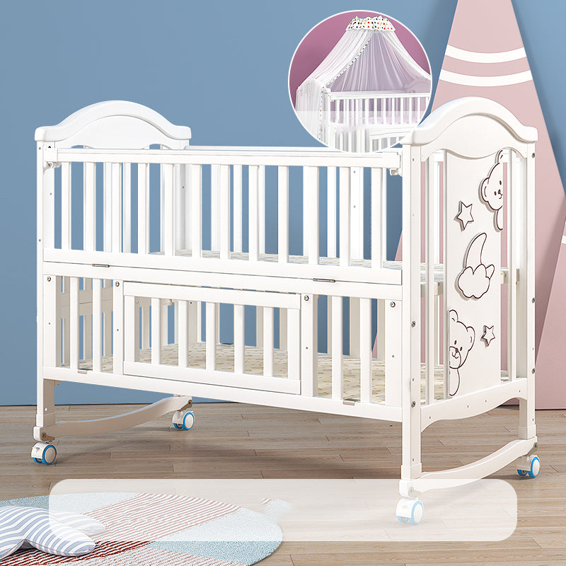 Scandinavian Baby Crib White Wood with Guardrail Nursery Crib